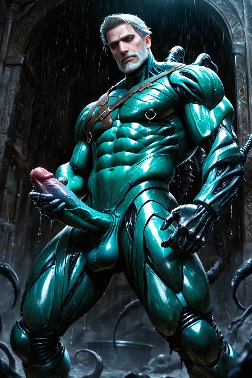 Masturbation, Ribcage Outlined By Organic Ridges, Dynamic Angle AI Gay Porn
