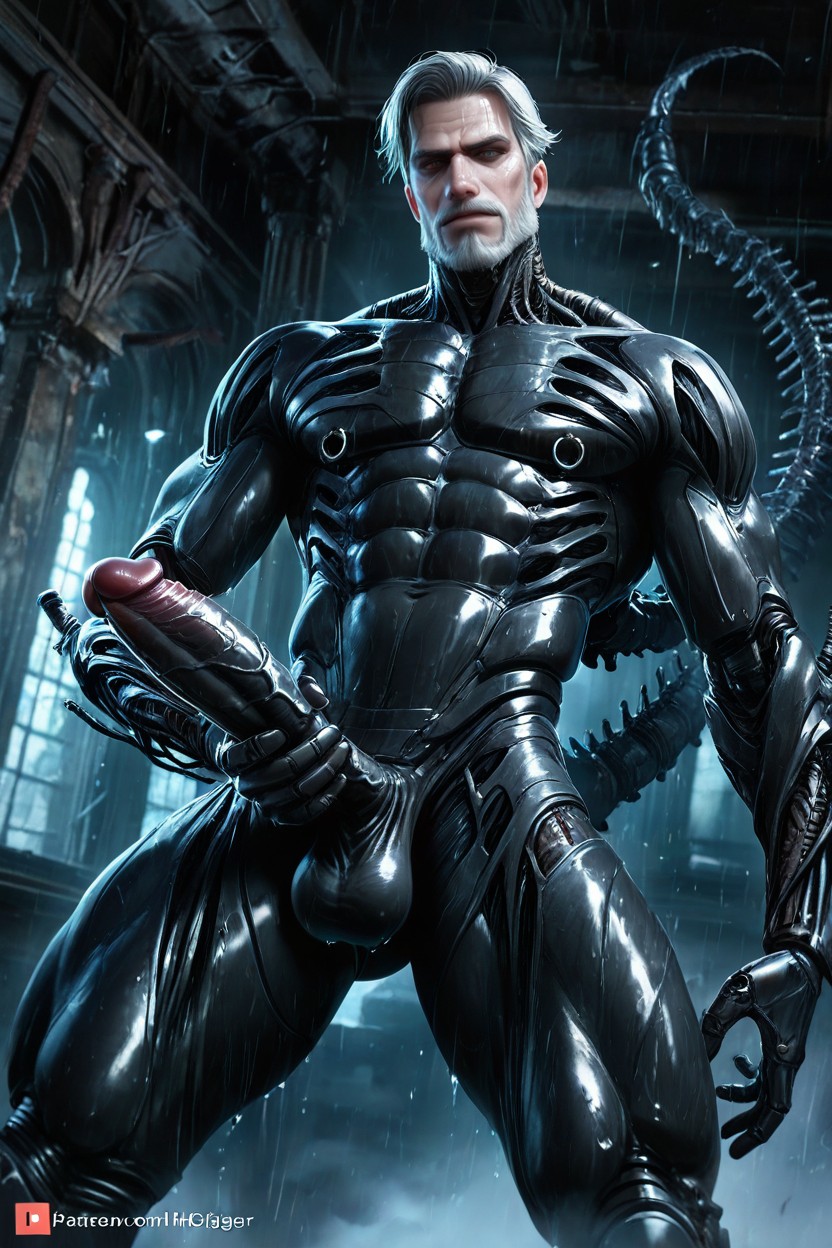 Veins Glowing Faintly, Ribcage Outlined By Organic Ridges, Handsome Face AI Gay Porn