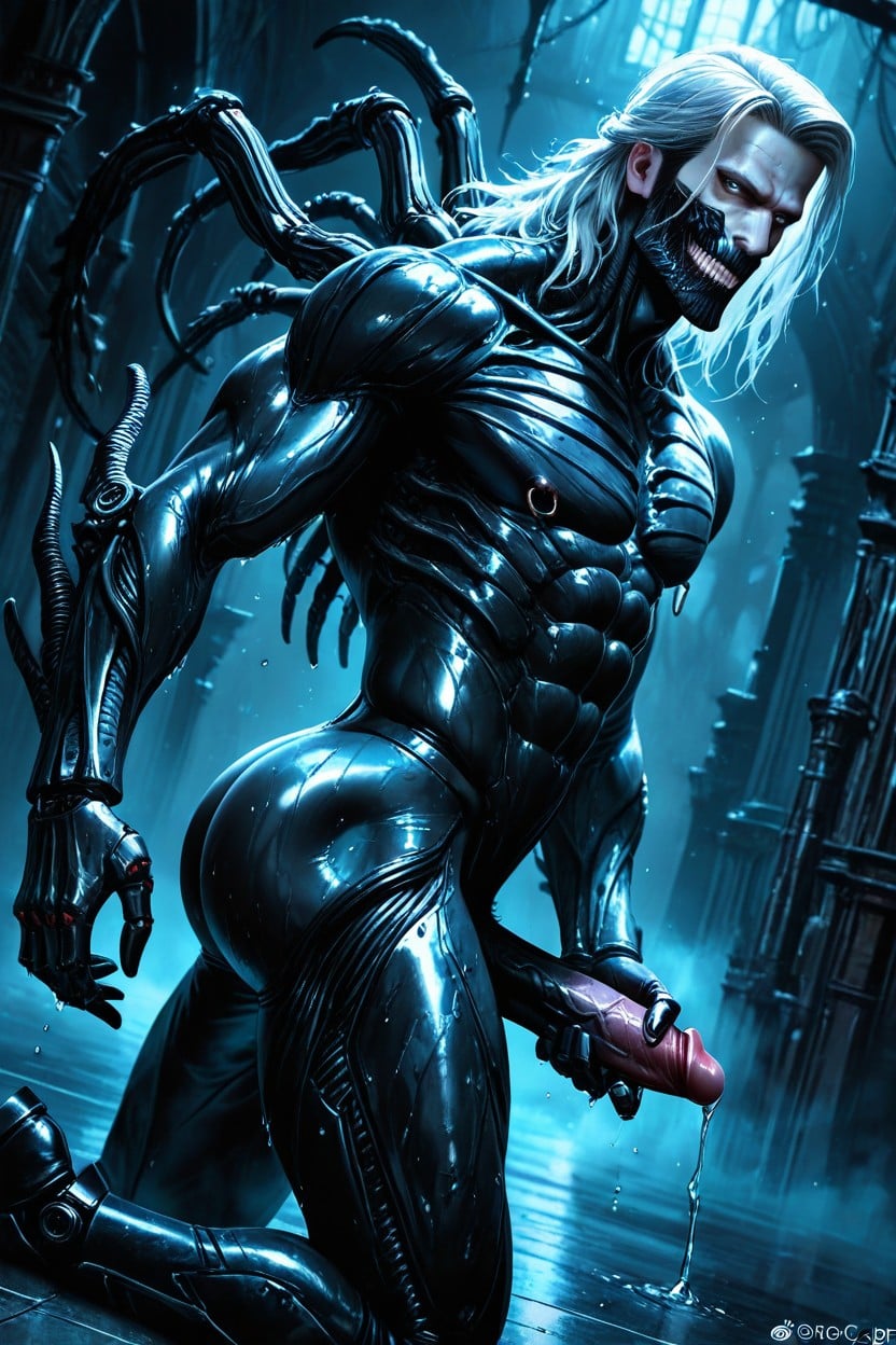 Hr Giger, Fully Human Face With Intense Gaze, Bubble Butt AI Gay Porn