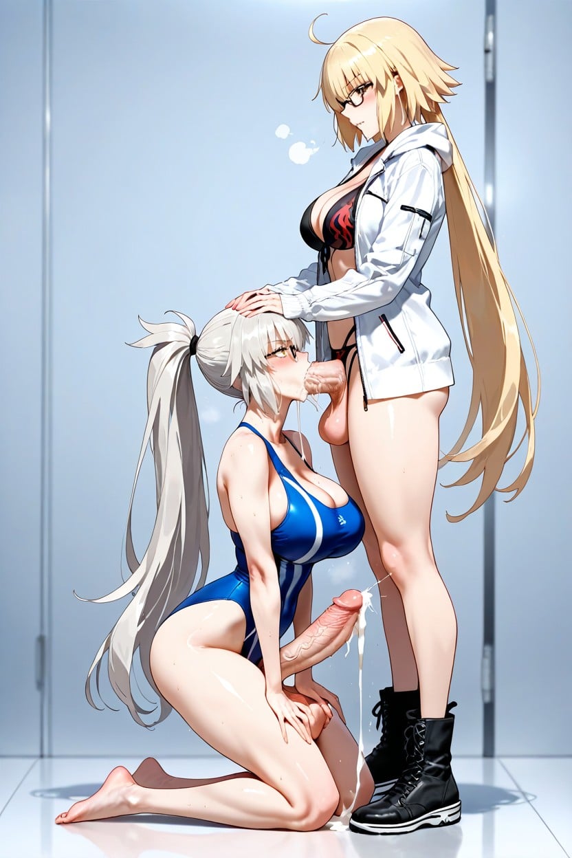 Two Futanari, Extreme Throat Bulge, Gorge Profonde Porno IA Hentai