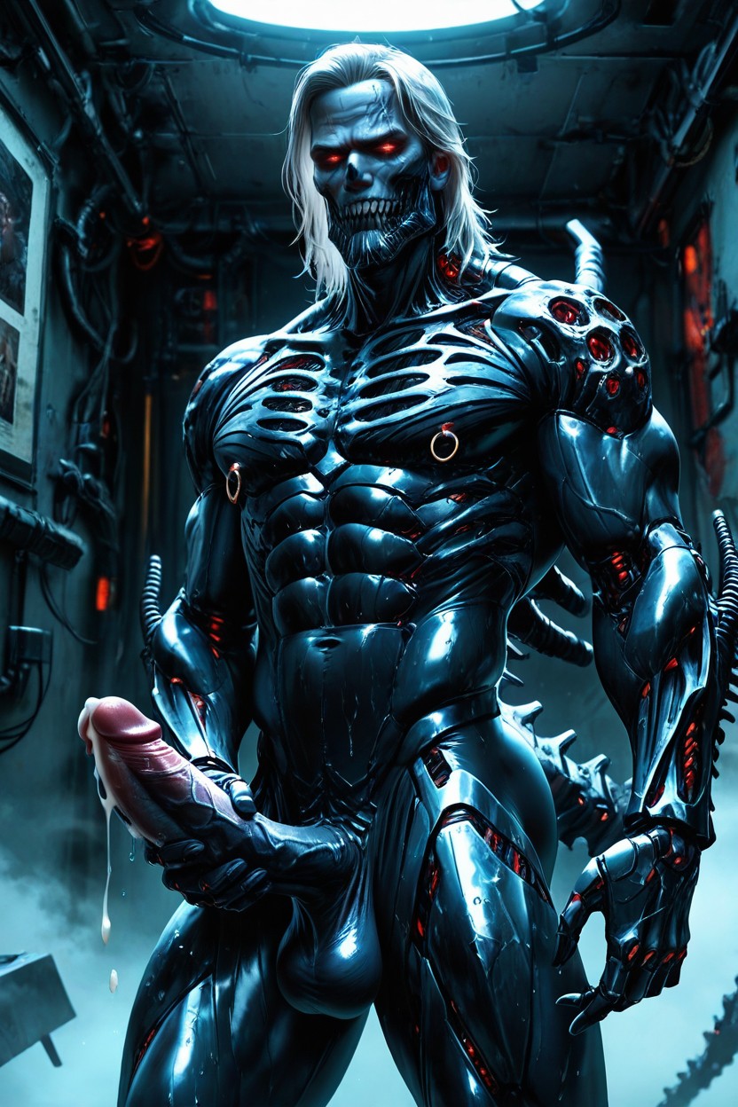 Hr Giger Inspired Armour On A Handsome Human Male, Medium, Face And Hair Fully Exposed AI Gay Porn