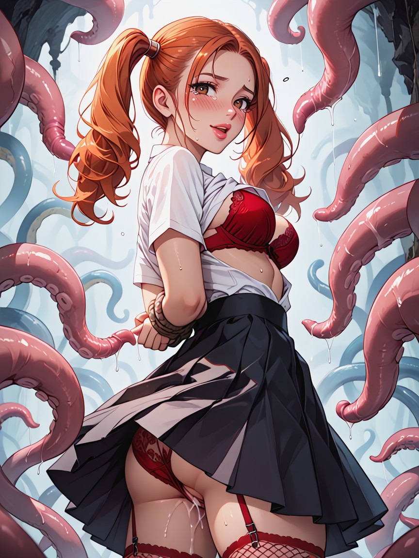 Bound By Tentacles, Horny, Tired Face Hentai AI Porn