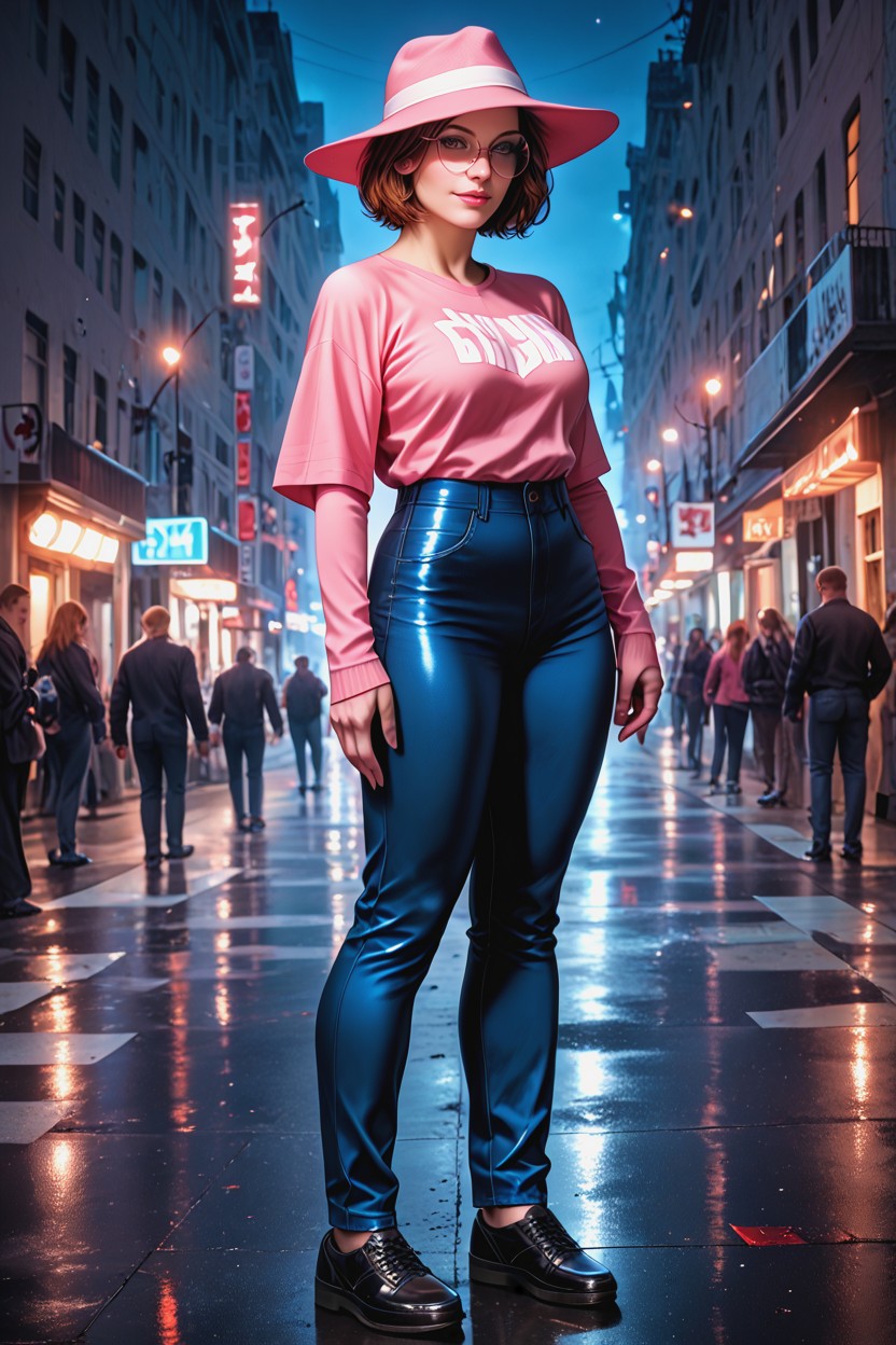 Coloured, Pink Sleeve T Shirt, Full Body Hentai IA