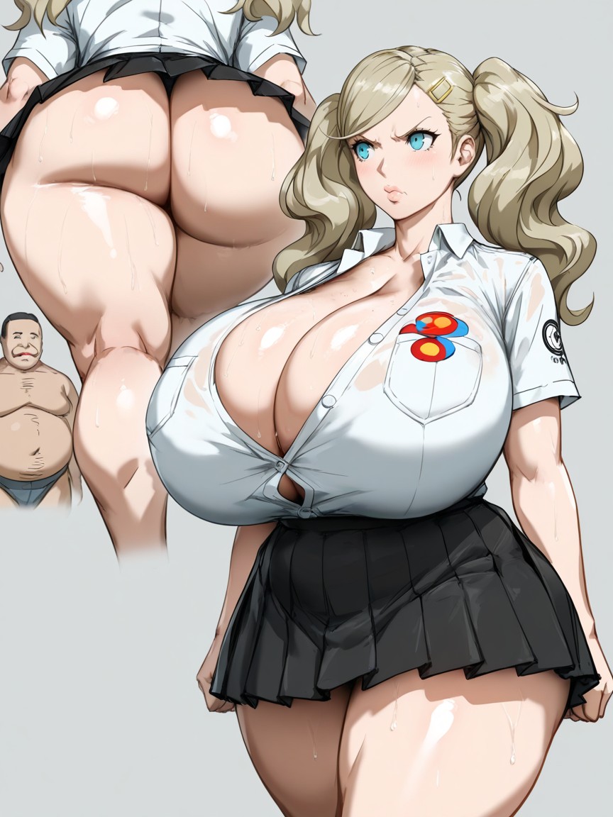 White Buttoned Shirt, Simple Grey Background, Walking AI Porn