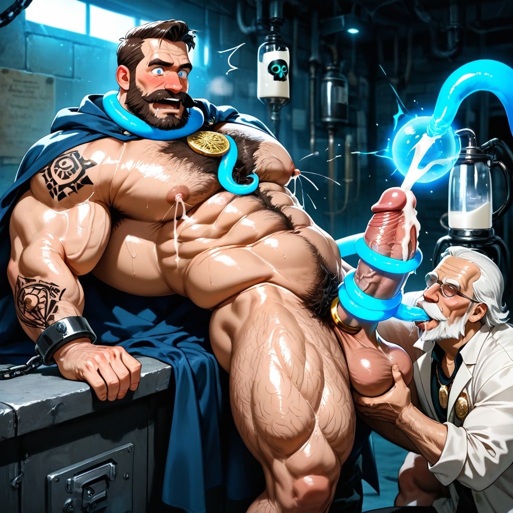 Huge Square Jaw, Incredibly Hyper Hairy Body Chest Abs Legs Arms Shoulders Back And Balls, Scientist Kissing AI Gay Porn