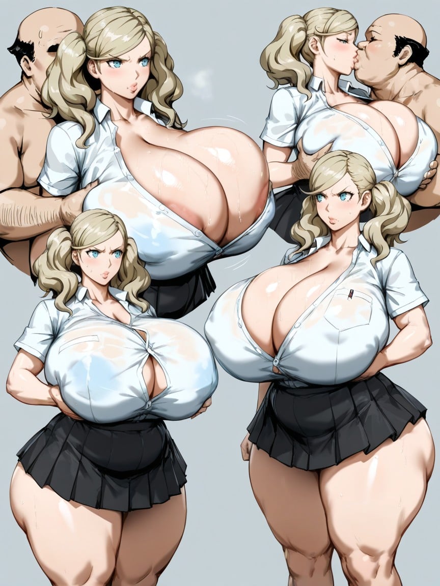 Sweaty Skin, Fat Man Kissing Her, Naked AI Porn