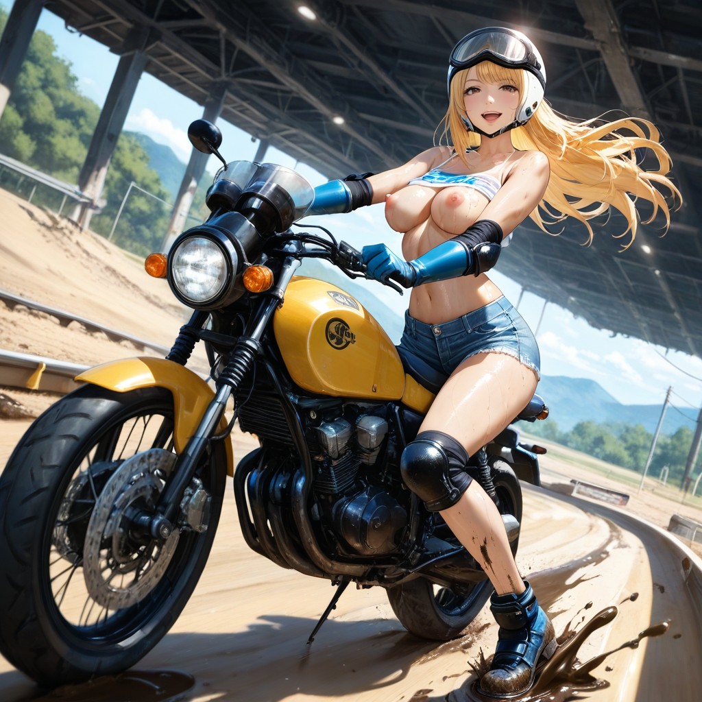 Realistic Art Style, Hard Lighting, Both Feet On Bike Foot Steps Hentai AI Porn