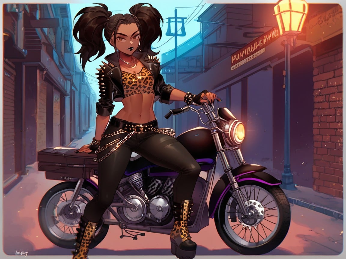 Brick Wall Background, Chain Belt, Dark Brown Skin Latina AI Porn