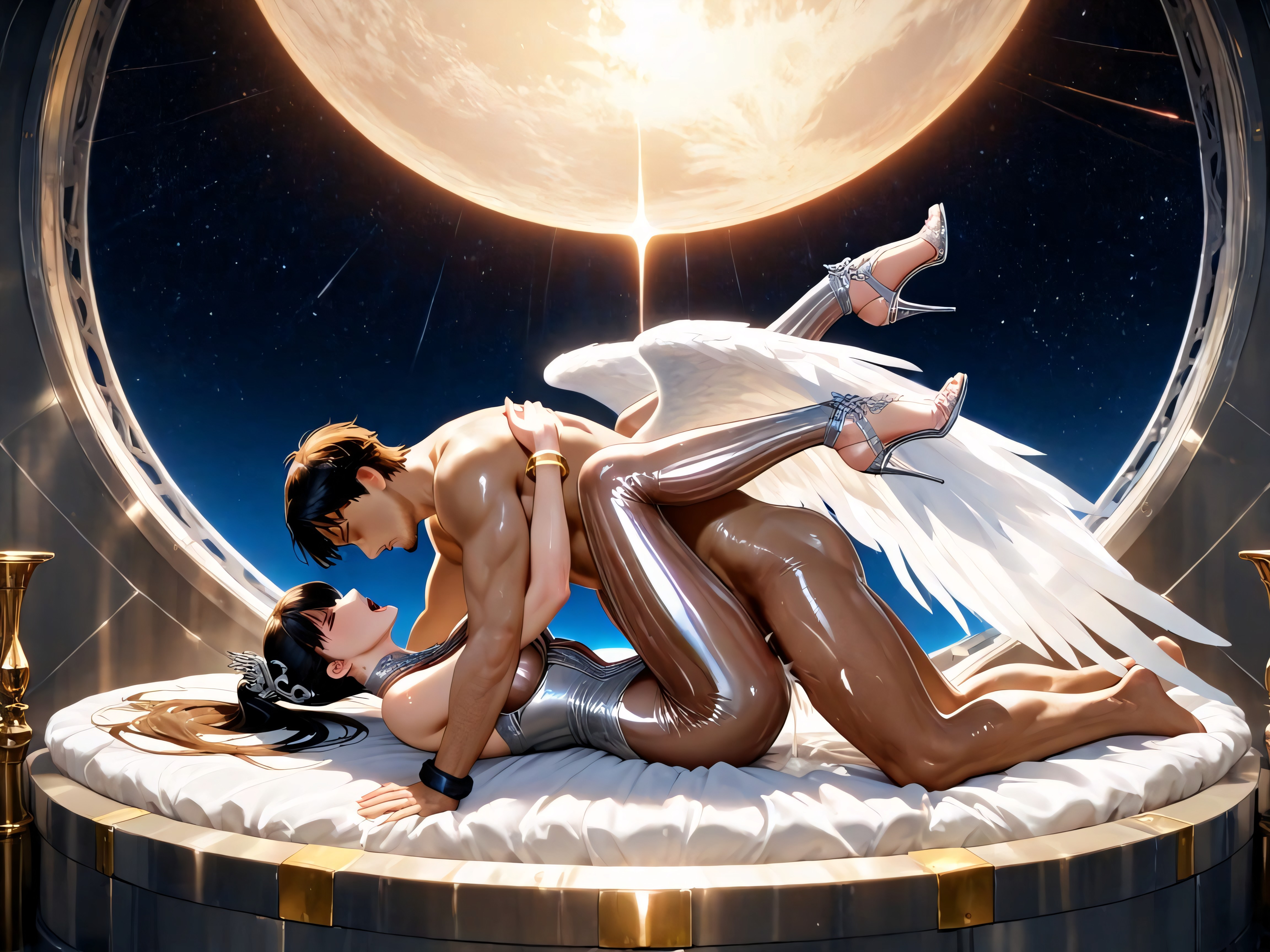 Handsome Japanese Man, Ornate Dark Grey Metal Full Body Trim And Metal Seams, Masterwork Hentai AI Porn