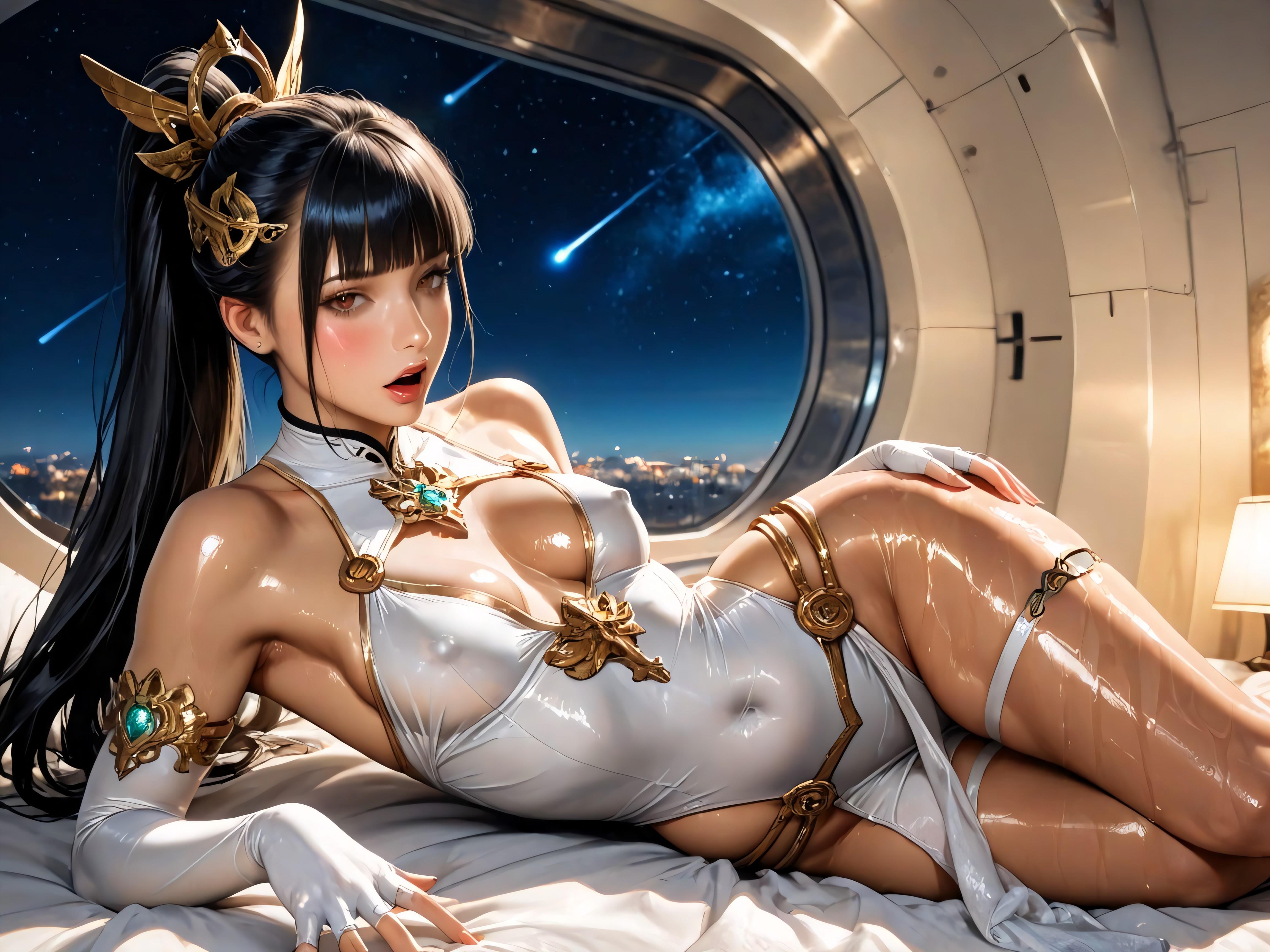 Small Breasts, Long Ponytail, Erect Nipples Hentai AI Porn