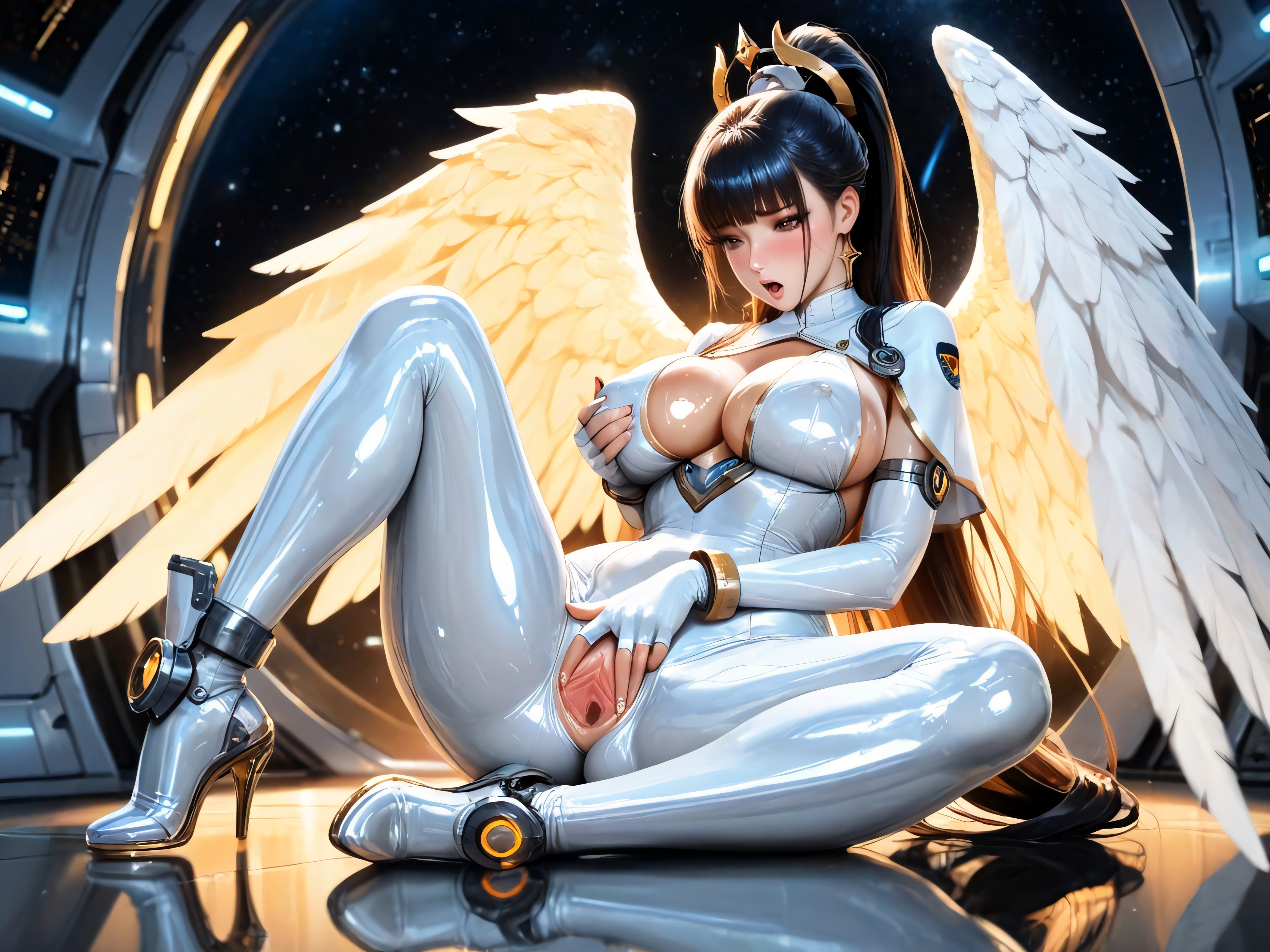 Metallic Walls, Fingerless Elbow Gloves With Ornate Metallic Ornaments, Mascara Hentai AI Porn