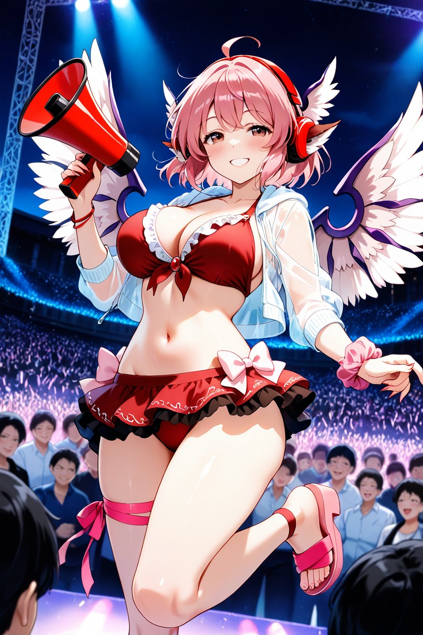 Pink Scrunchie, See Through Jacket, Winged Headphones Hentai IA