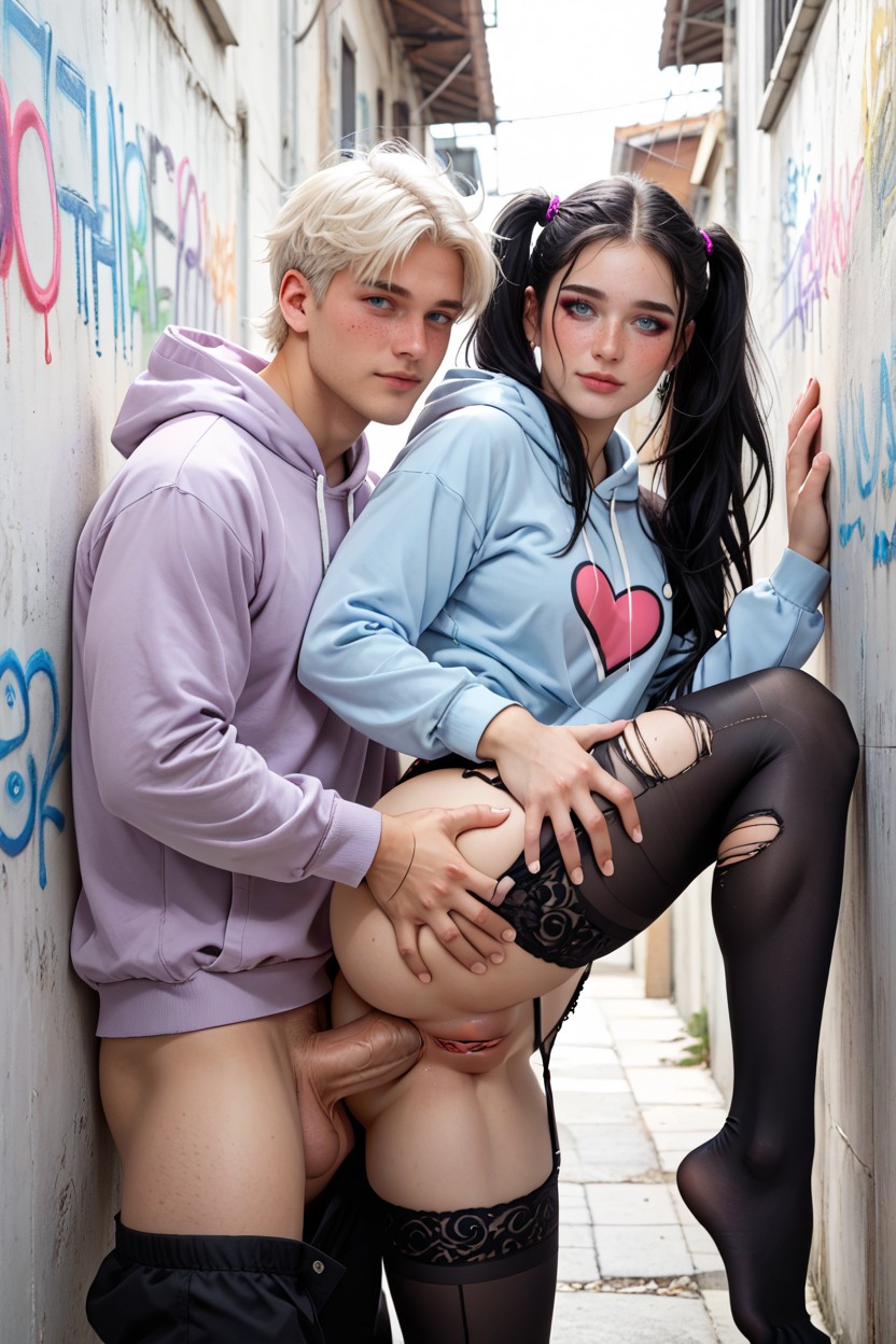 Albino Pale Skin, Very Very Long Hair, Smeared Makeup AI Porn