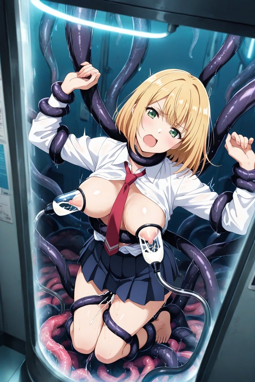 Fit Body, Open Mouth, Tentacles Grabbing Breast Hentai AI Porn