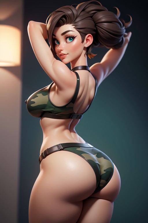 Head Bald On The Sides, Arms Forward, Rear View Of Large Round Bubble Ass Hentai IA