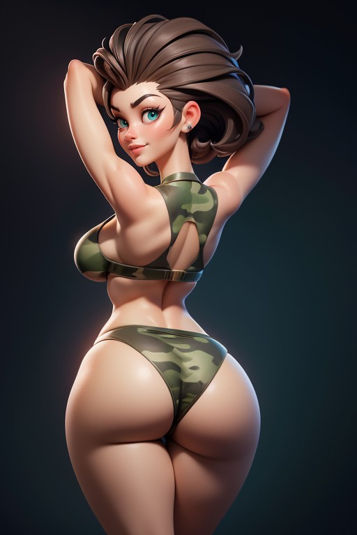 Rear View Of Large Round Ass, Rear View Of Large Round Bubble Ass, Sexy Confident Smirk Expression Hentai IA
