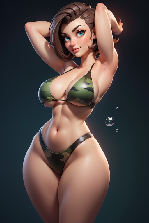 Arms Up, Rear View Of Massive Round Bubble Shaped Booty Ass, Tall Curvy And Thick With Perfect Proportions Hentai AI Porn