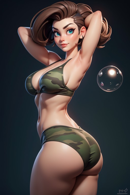 Sexy Confident Smirk Expression, Rear View Of Massive Round Bubble Shaped Booty Ass, 25+ Hentai AI Porn