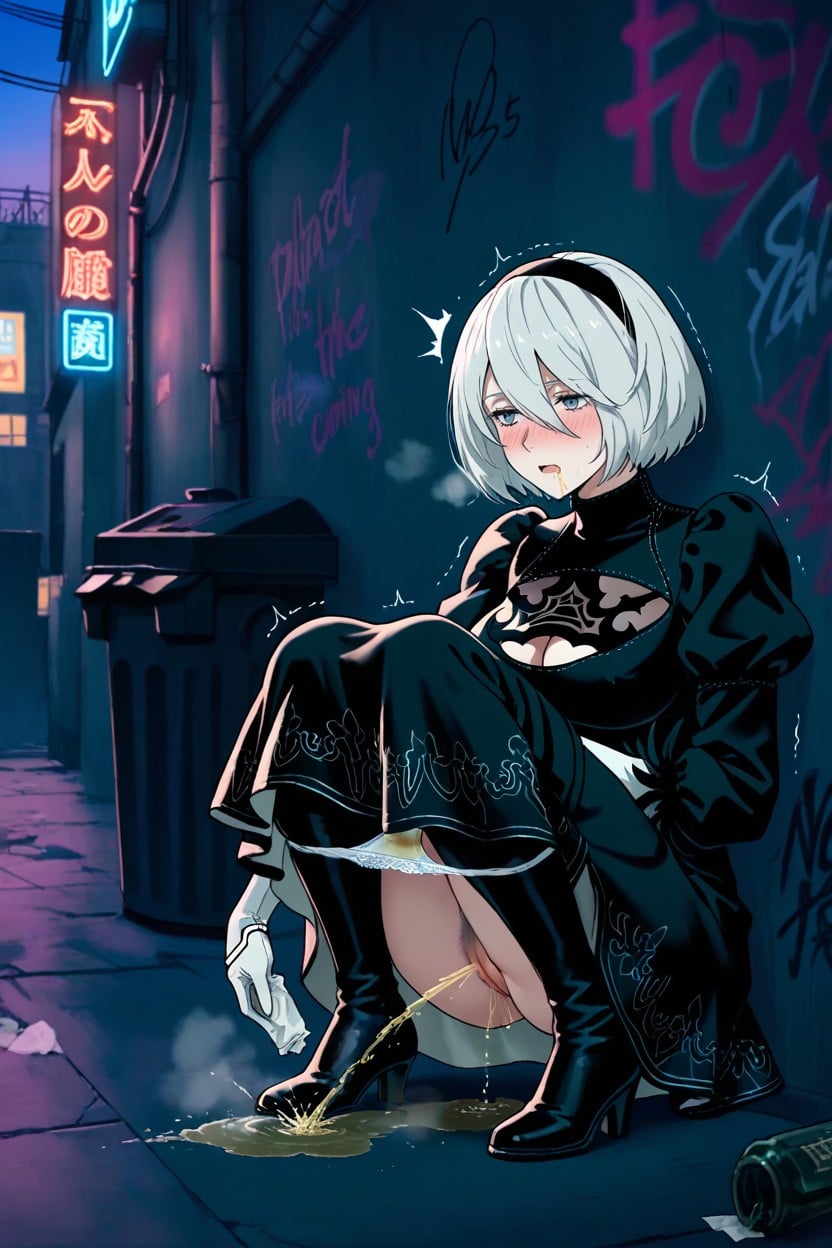 Surprised, Many Rolled Up Tissues And Trash, Graffiti On Walls Hentai AI Porn