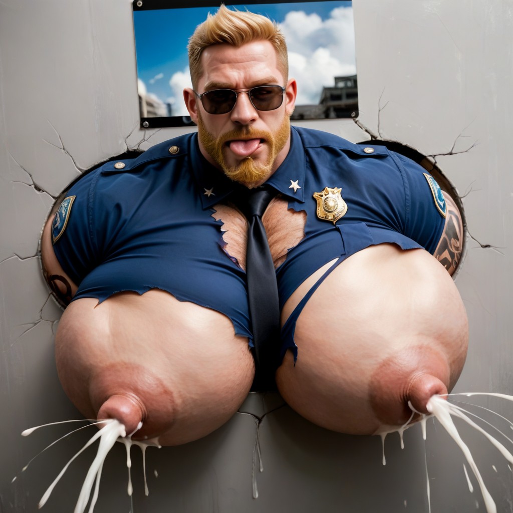 Manmassive Muscles, Gushing Lactation, Police Costume AI Gay Porn