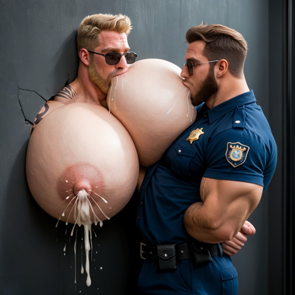 Torn Clothes, Upper Body Stuck In Wall, Blonde Beard AI Gay Porn