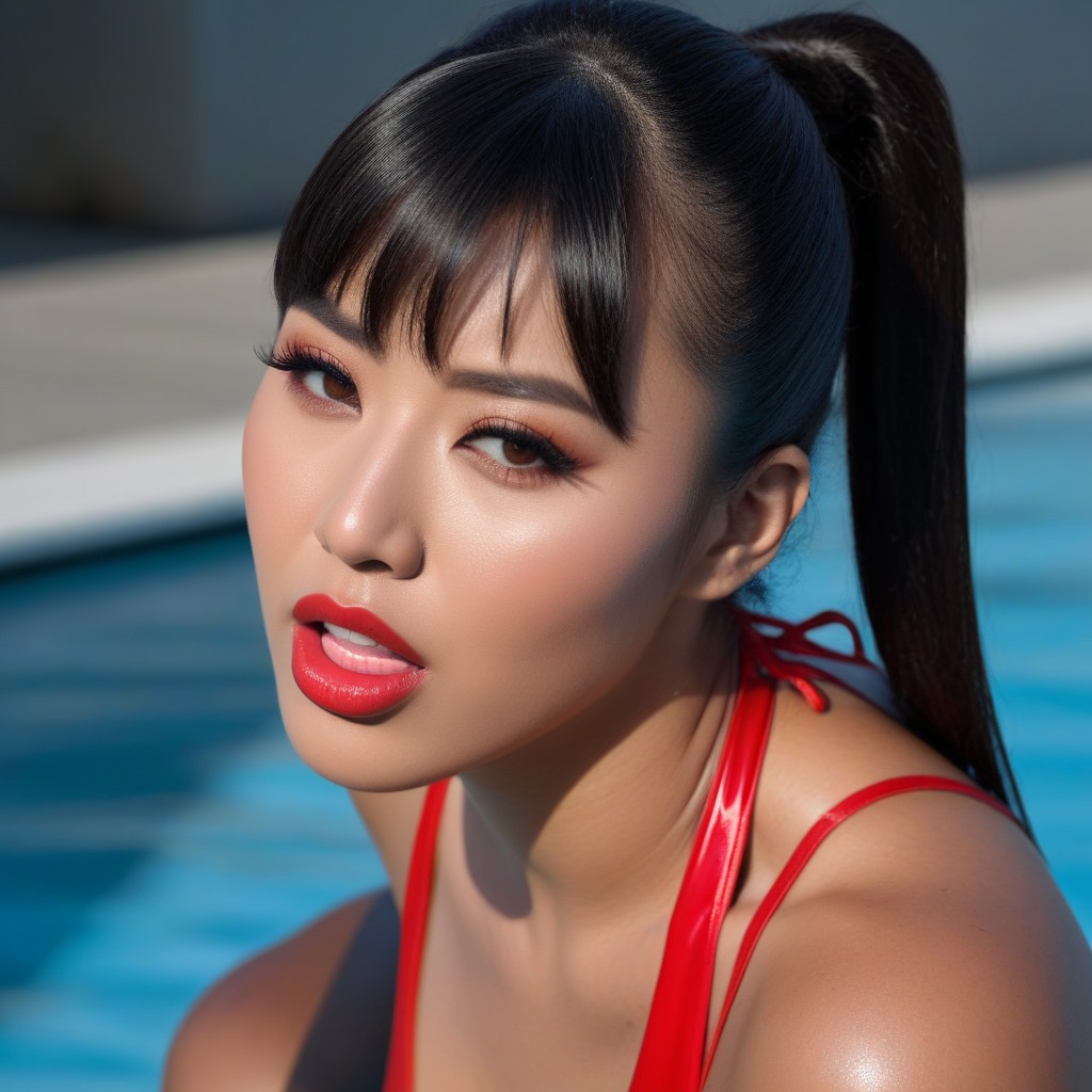 Oiled Up Shiny Skin, Seductive Look, Squatting AI Porn