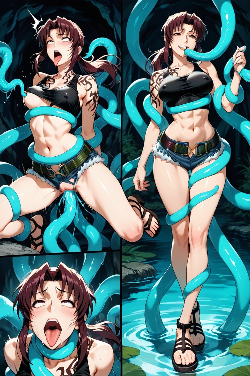 Accurate Muted Colors, Masterfully Refined Phalanx And Faces, Torn Frayed Denim Shorts Hentai AI Porn