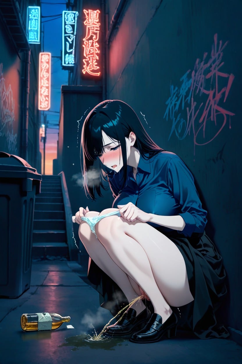 Neon Lights, Smelly Pussy, Cotton Panties Pulled Down To The Legs Hentai AI Porn