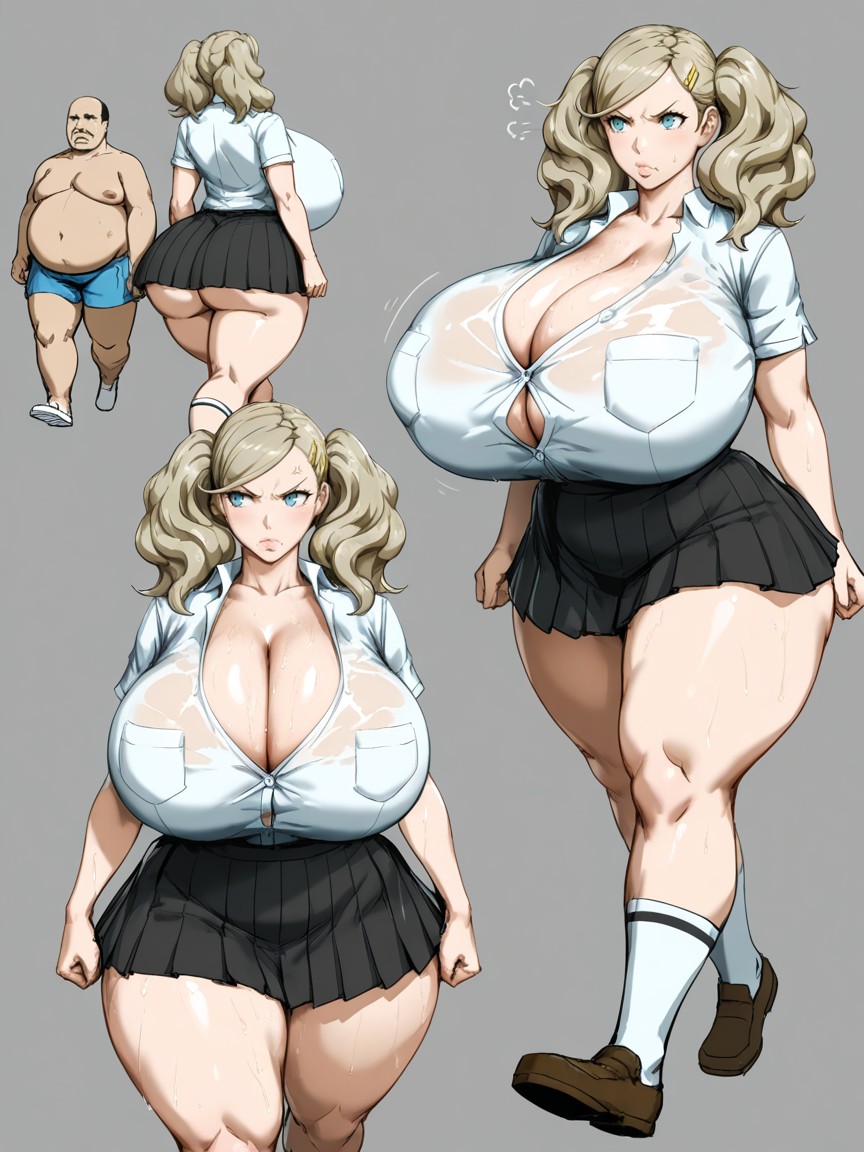 Extremely Large Ass, Fat Man Walking Next To Her, Walking AI Porn