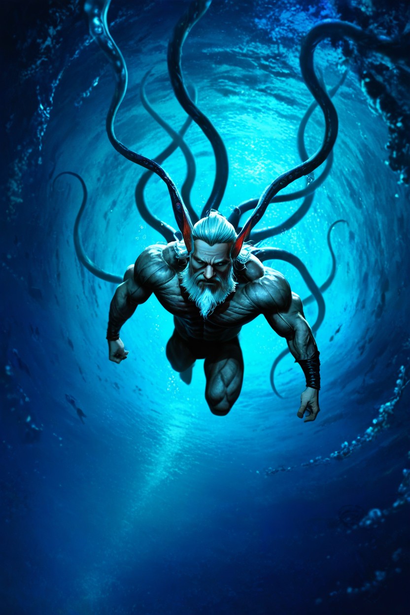 Cosplaying As Drayden From Pokmon, Swimming, Black Cosmic Tentacles Wrapped Around Body AI Gay Porn