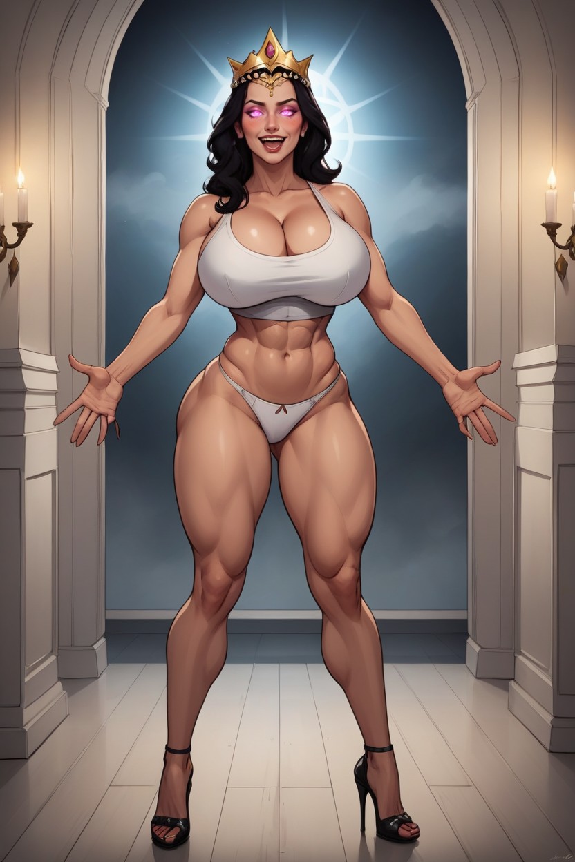 Mouth Open, Standing Straight Front With Legs Spread Far Apart, 왕관 MILF AI 야짤