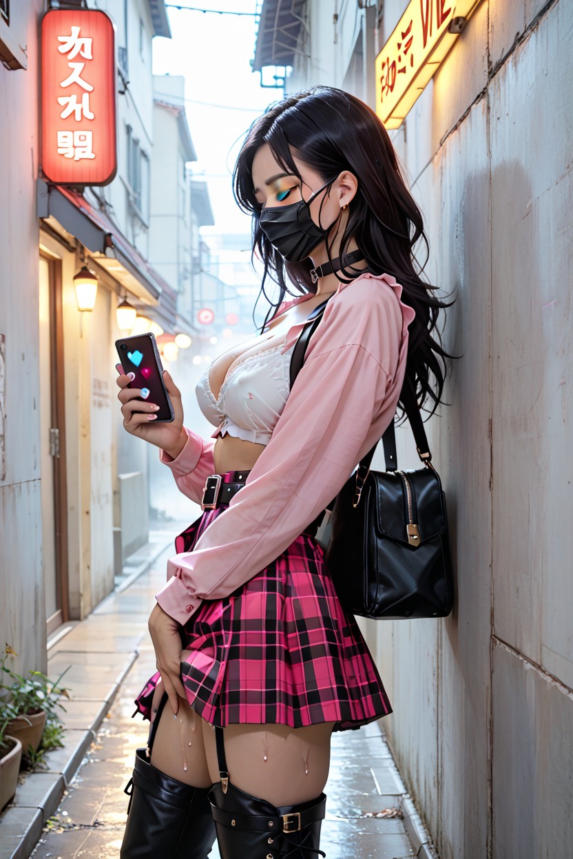 Checked Skirt, Black Mask, Garter Belt Hentai AI Porn