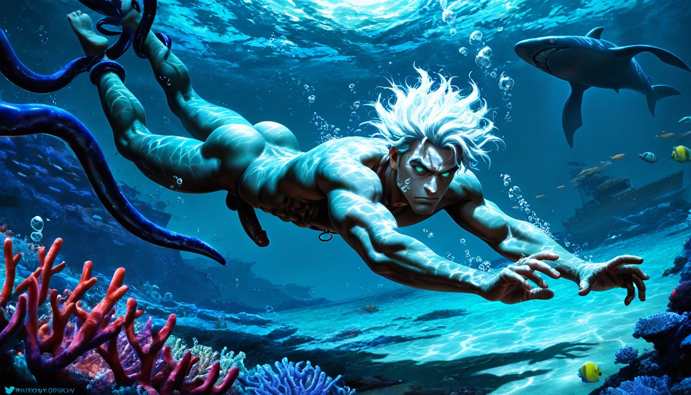 Digital Illustration, Detailed Facial Features, Black Cosmic Tentacles Wrapped Around Body AI Gay Porn