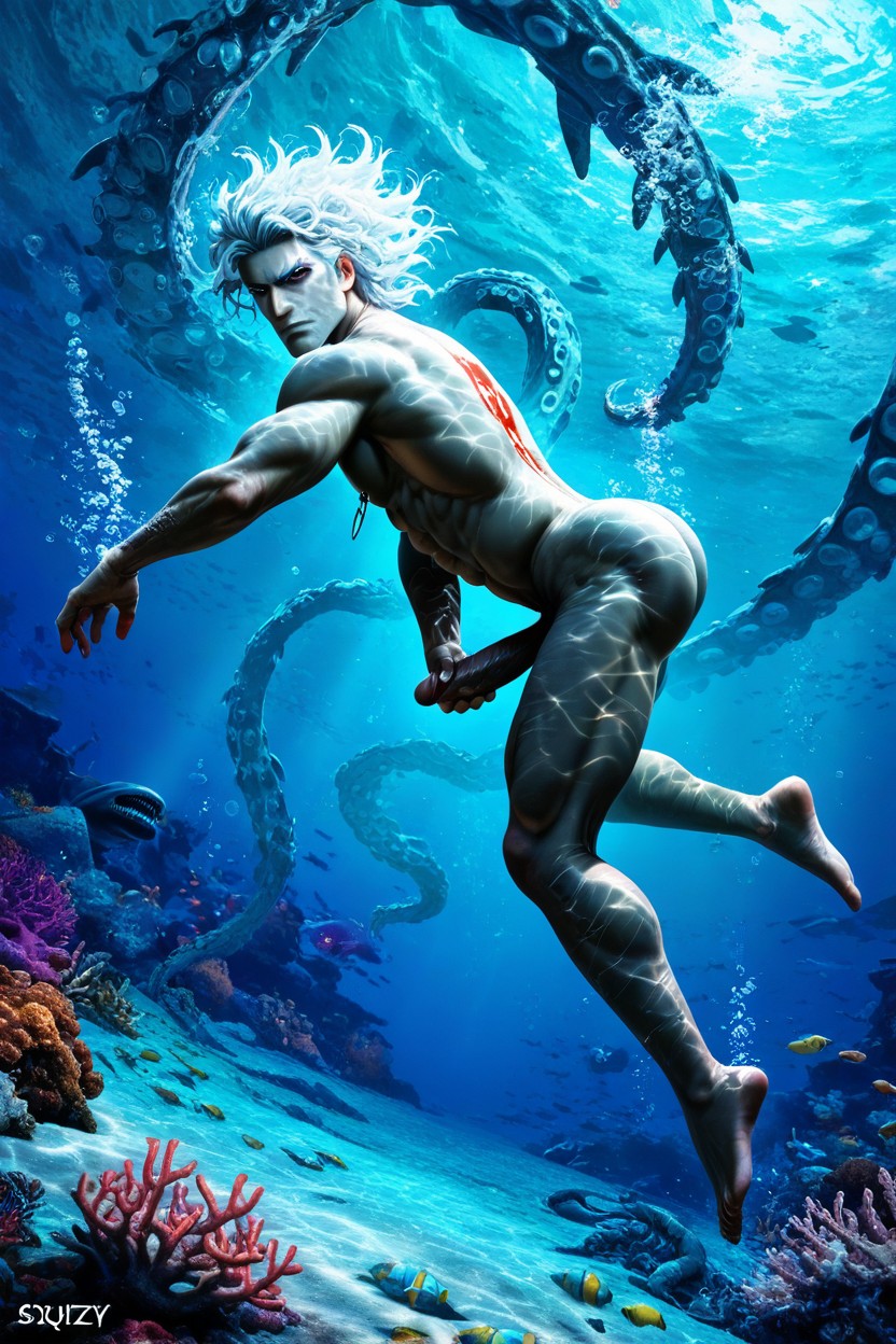 Ocean Is Populated By Various Marine Life, Nipple Rings, Detailed Facial Features AI Gay Porn