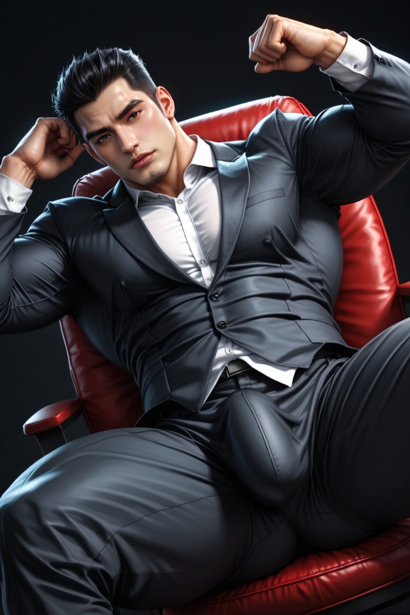 Extremely Large Ass, Hdr, Wearing An Black Office Black Suit AI Gay Porn