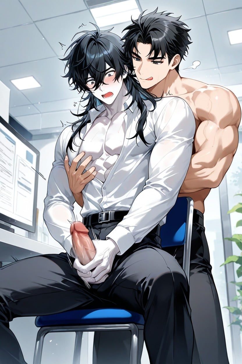 Open Shirt, Slightly Messy Hair, Helping Masturbate AI Gay Porn