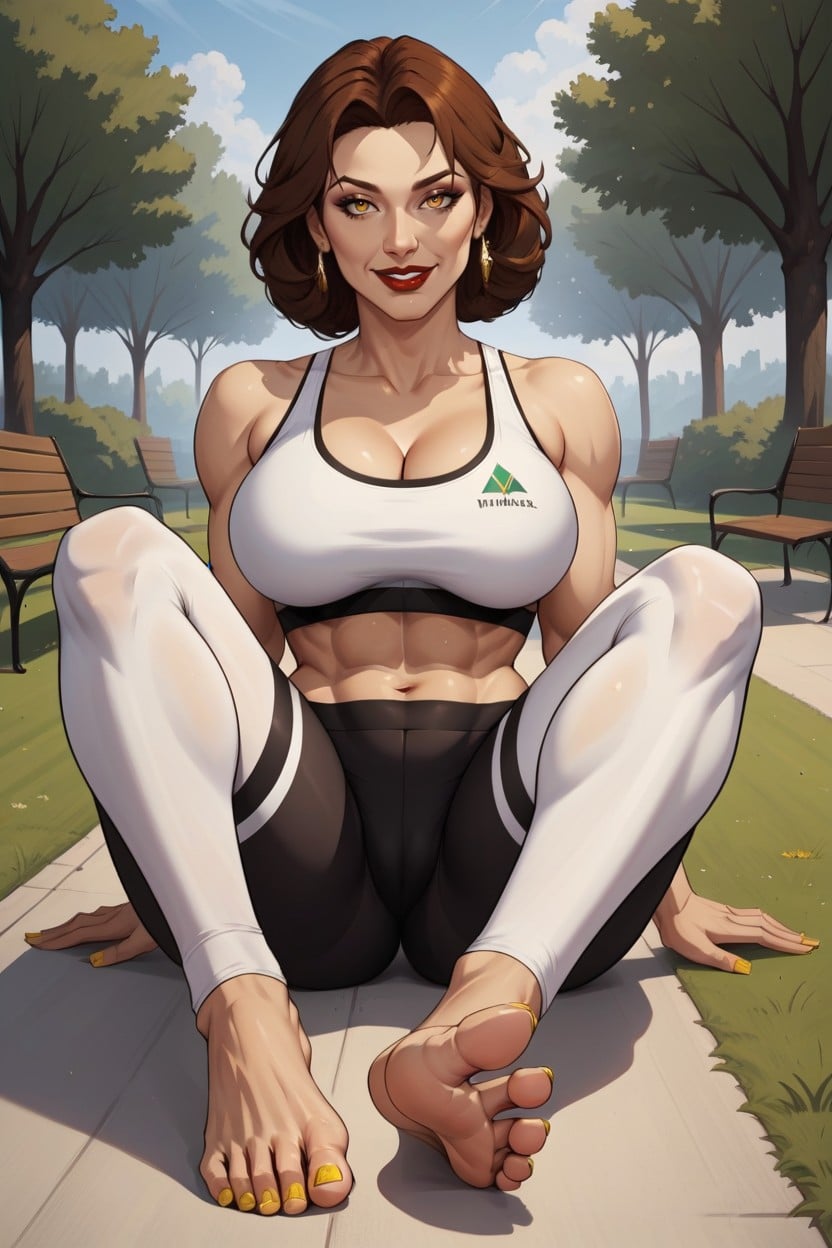 Red Lipstick, Large Breast, Sports Bra MILF AI Porn