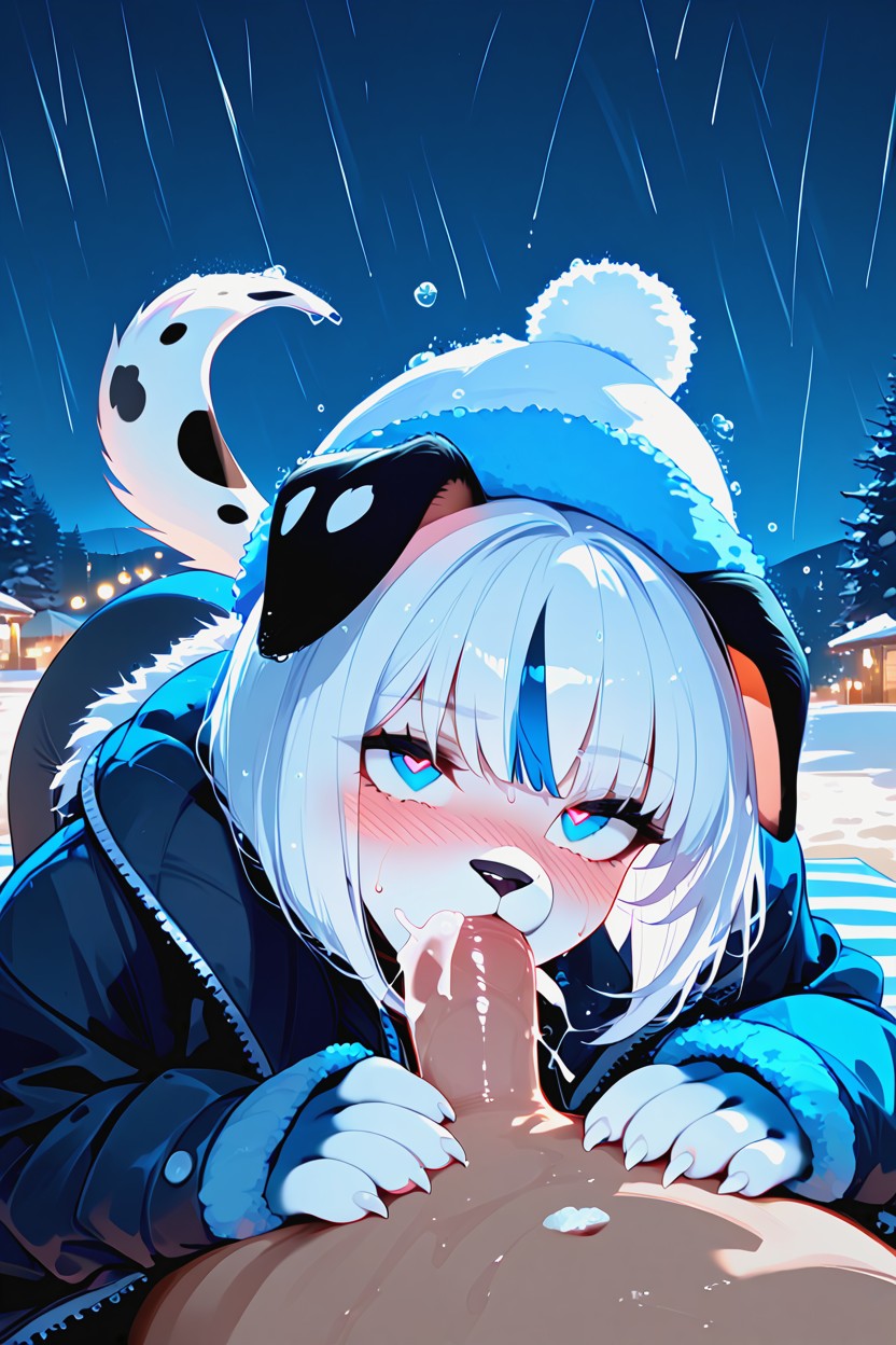 In The Snow, Laying On Beach Towel, Embarrassed Furry AI Porn
