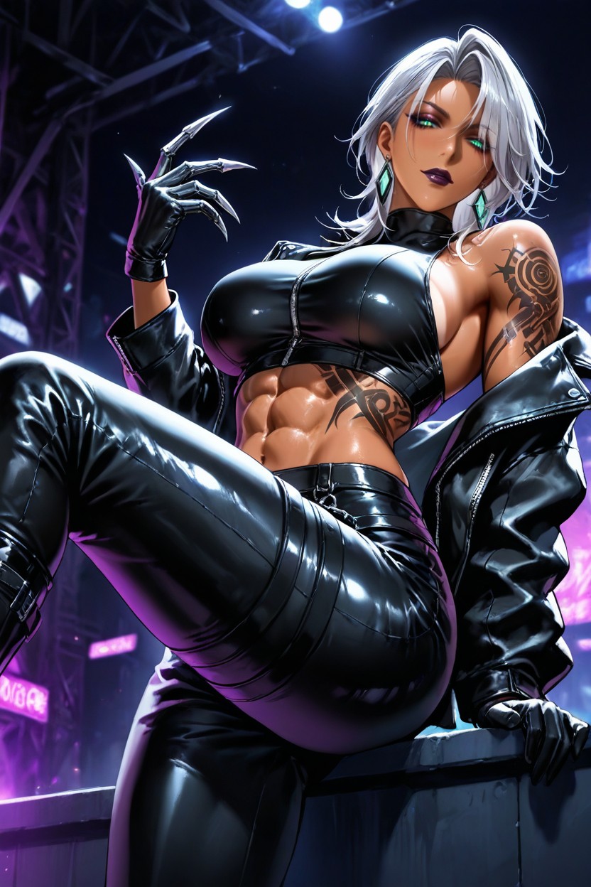 Scornful Eyes, Steel Huggie Earrings, Tattoo Hentai IA