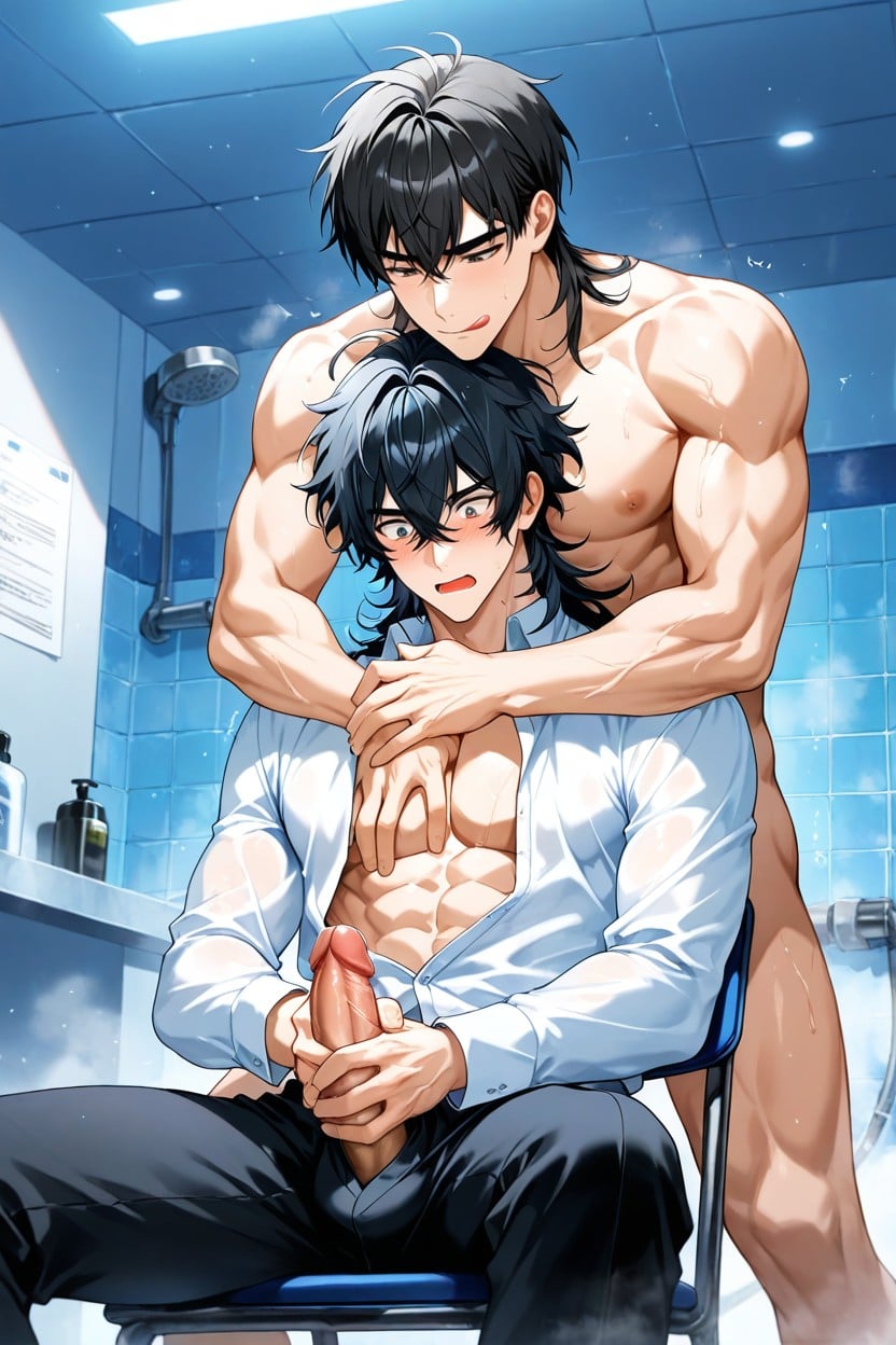 Touching Penis, Helping Masturbate From Behind, Yaoi AI Gay Porn