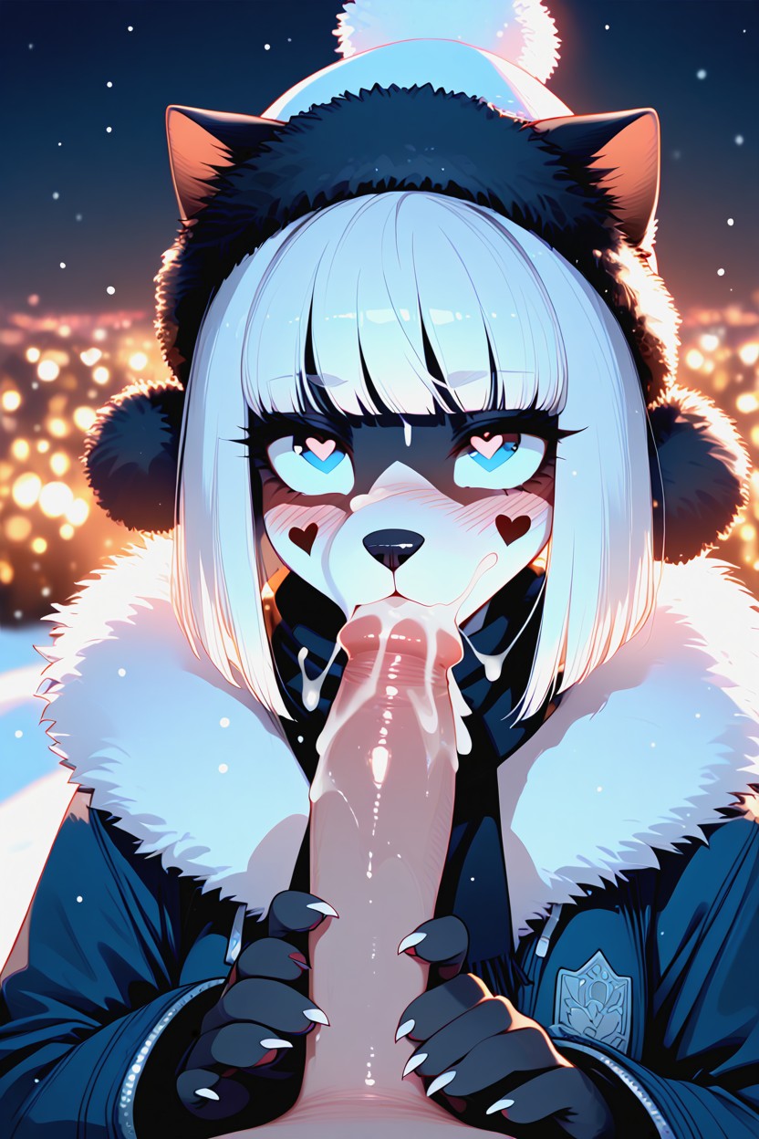 Female Puppy, Winter Night Unbuttoned Jacket, In The Dark Furry AI Porn