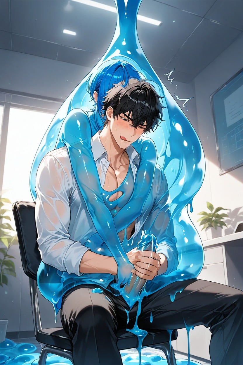 Helping Masturbate From Behind, Open Shirt, Sitting On Chair AI Gay Porn