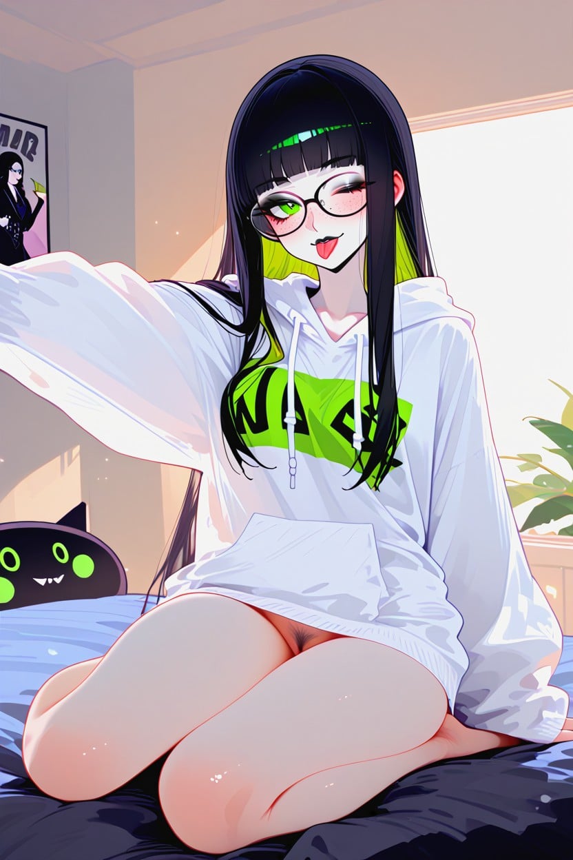 Eyes Half Closed, Freckles, Black Lipstick Hentai AI Porn