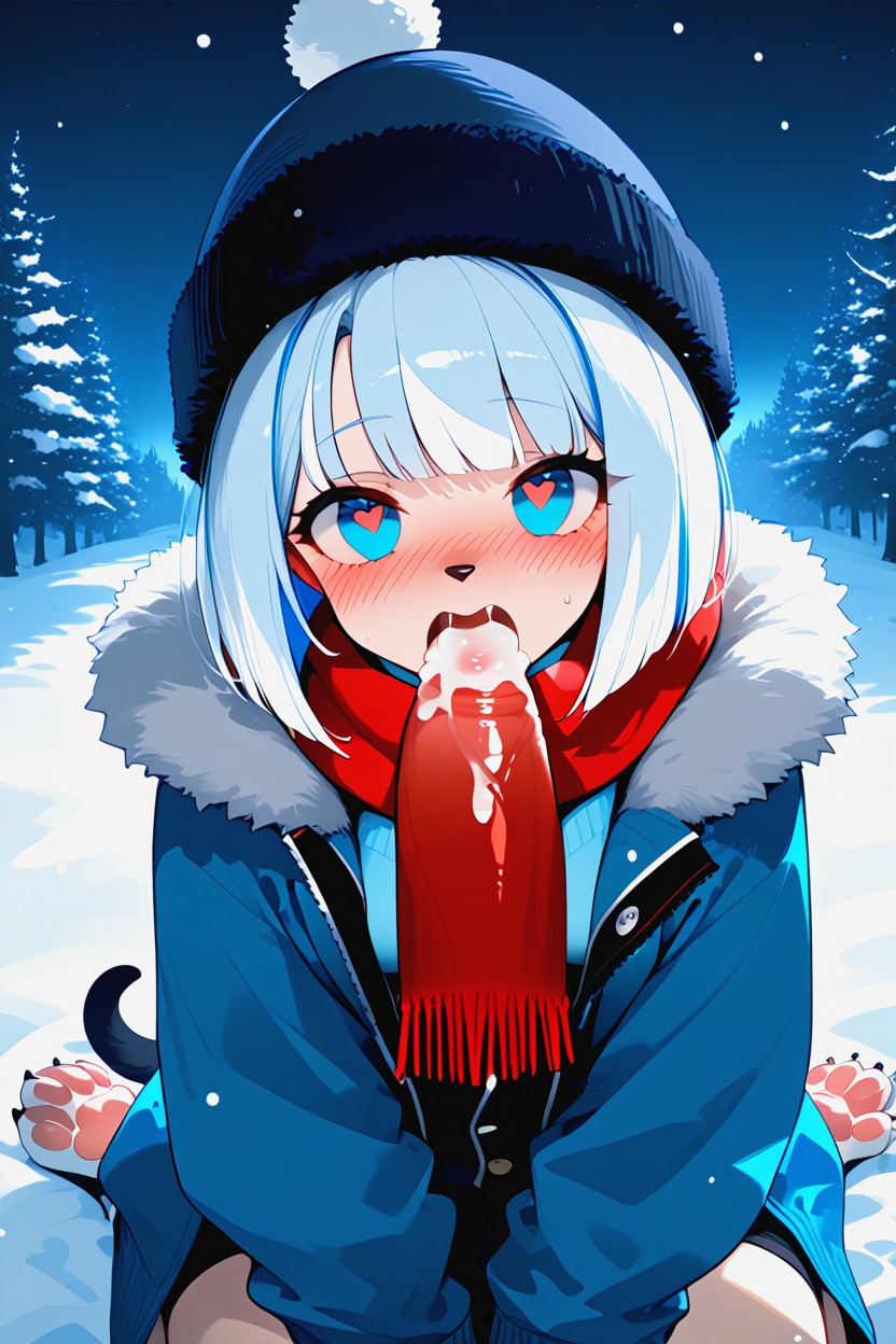 Female Puppy, Pretty, Winter Hat Furry AI Porn