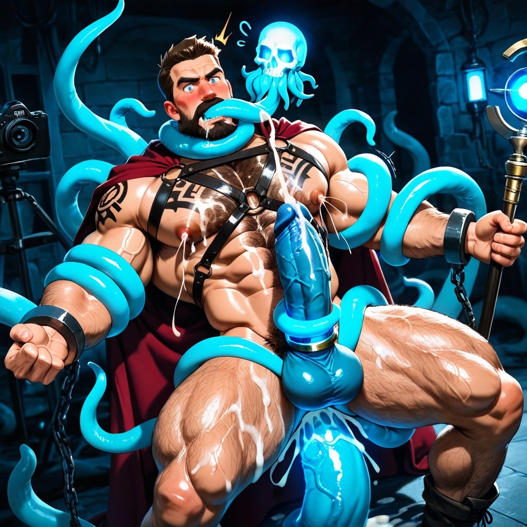 Tentacles Around Neck And In Mouth, Blushing, Dungeon AI Gay Porn