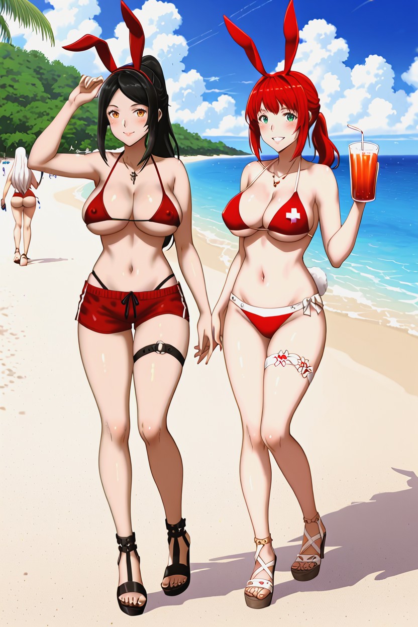 Overview The Beach, Standing, Leg Band AI 포르노
