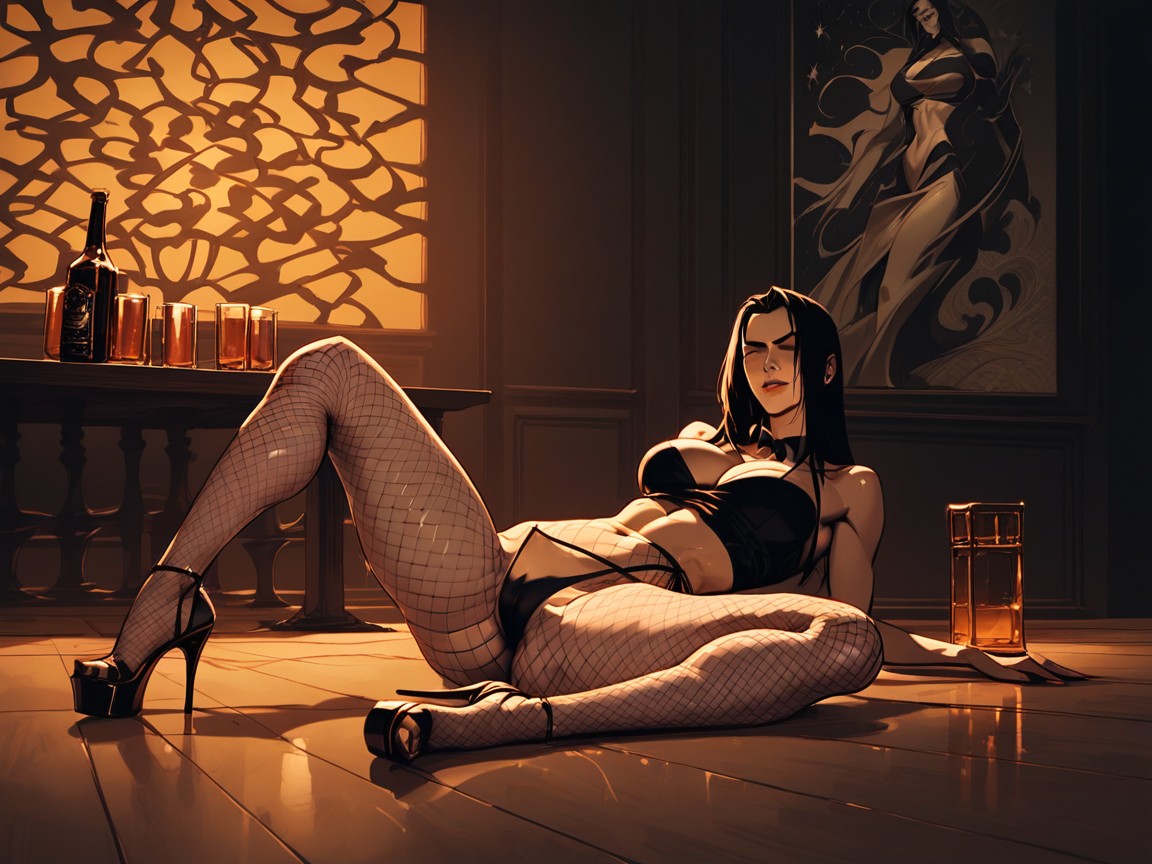 Almost Straight Legs, Laying On Her Back, Bar Hentai AI Porn