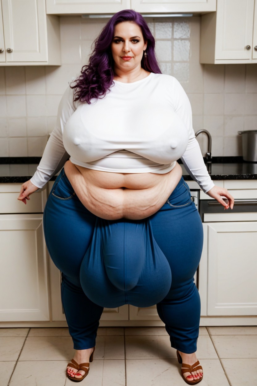 Brown Sandals, Hyper Morbidly Obese Body Her Body Is So Fat, Really Long Legs AI Porn