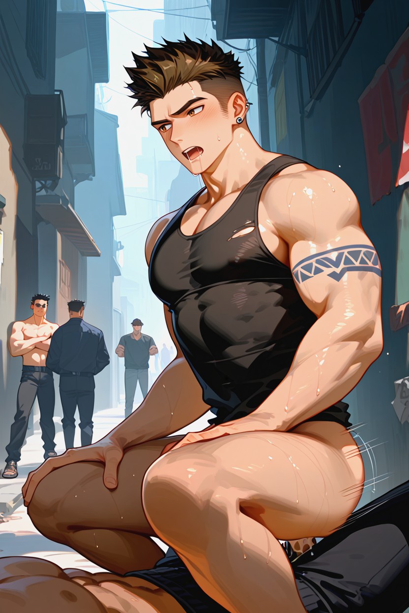Side View, Tattoo On Arms, Ripped Clothes AI Gay Porn