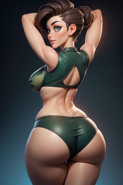 Rear View Of Large Round Bubble Ass, Correct Body Proportions, Rear View Hentai AI Porn